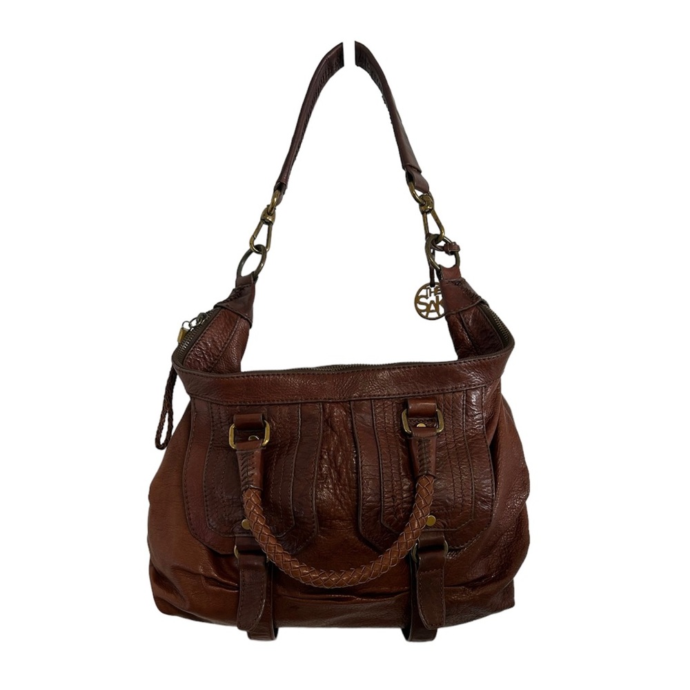 The‎ Sak Brown Leather Satchel Shoulder Bag Braided Handle Hobo.